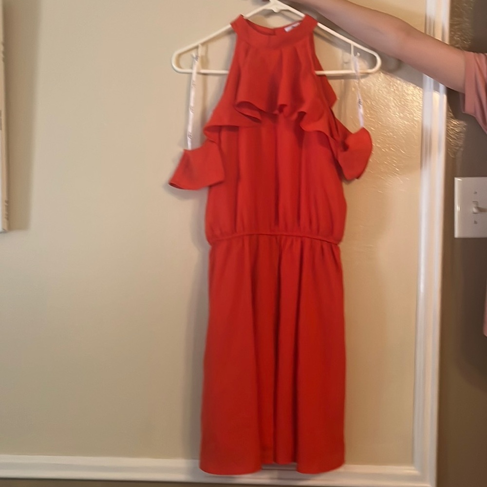 Small- Red High neck of the shoulder dress